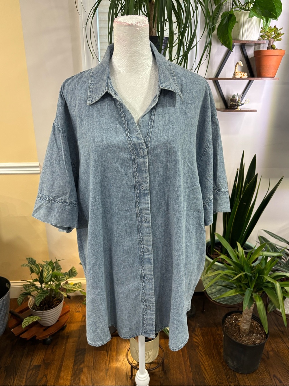 Jane and Delancey chambray Short-Sleeve Shirt Button-Up size 2X